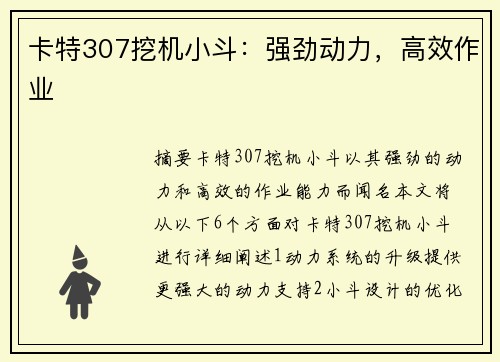 卡特307挖机小斗：强劲动力，高效作业