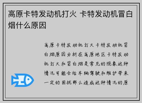 高原卡特发动机打火 卡特发动机冒白烟什么原因